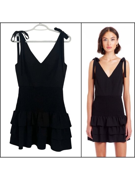 Amanda Uprichard Dresses & Skirts - Amanda Uprichard Zita Ruffle Mini Dress Size Small V-Neck Tie Straps Black